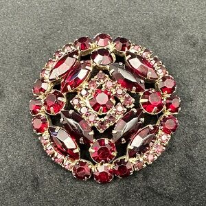 Juliana D & E Elegant Red and Gold round Brooch